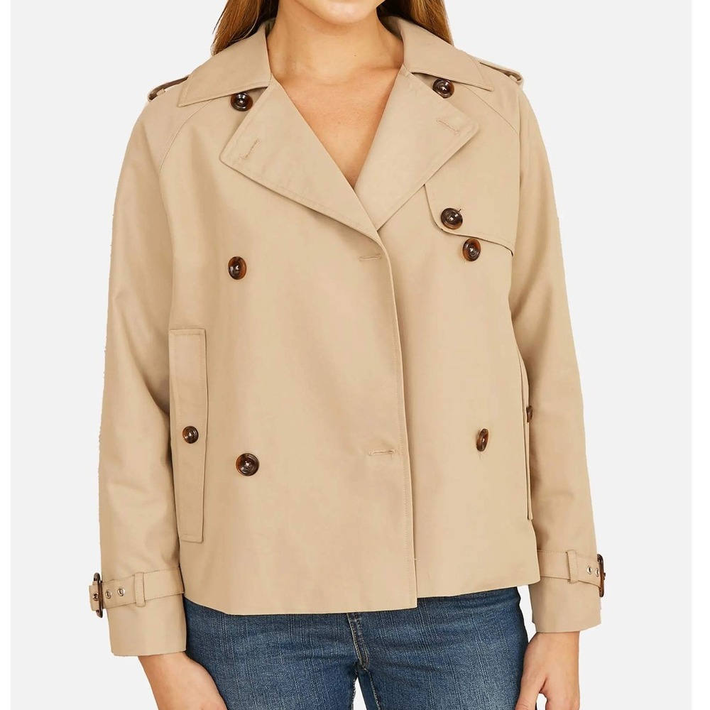 Yumi Beige Cropped Trench Coat Jacket Plaid Checkered Lined NWT US 4 XS Small